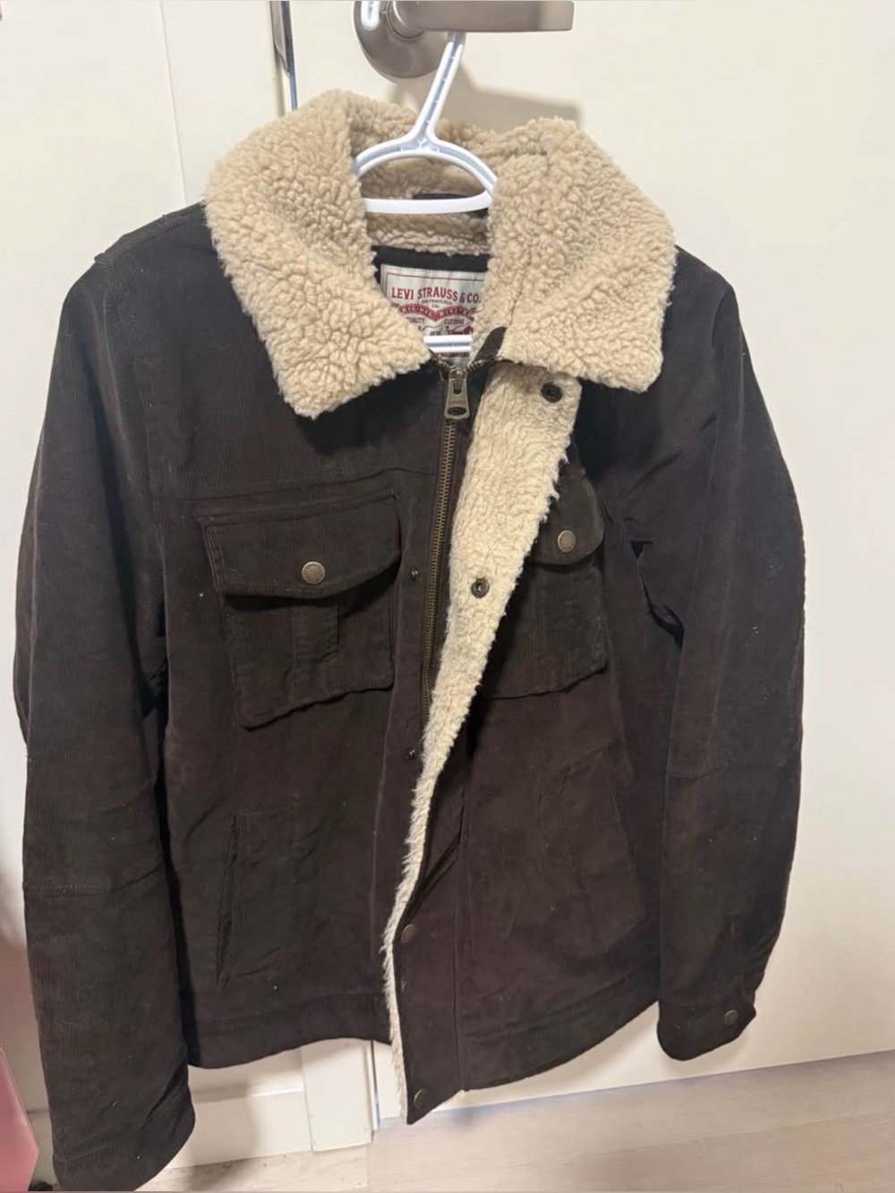 Levi's Dark Brown Corduroy Sherpa-Lined Jacket with Cream Collar